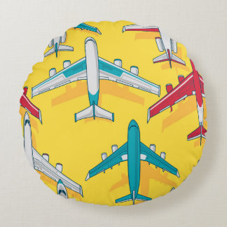 Almofada Redonda Céu Colorido de Aviões: Aeronaves Vintage