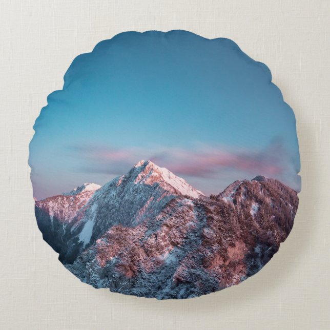 Almofada Redonda Céu mágico sobre Storžič, Eslovênia (Frente)