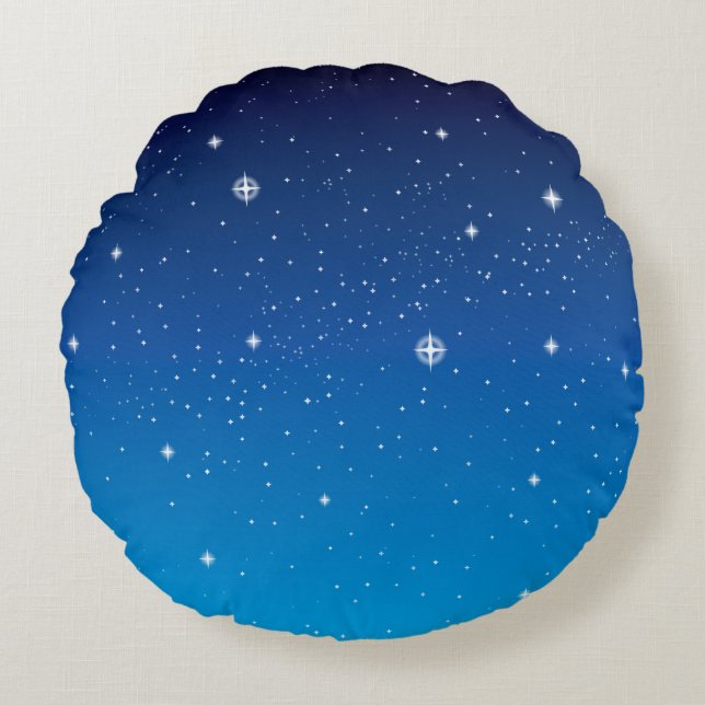 Almofada Redonda Céu Noturno Estrelado Azul Profundo (Frente)