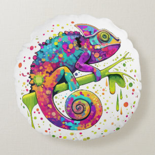 Almofada Redonda Chameleon Paint Mantém Estilo de Aquarela Pílula