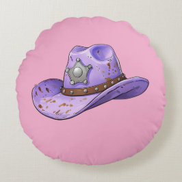 Almofada Redonda Chapéu de Cowgirl Roxo Claro - Fundo Rosa