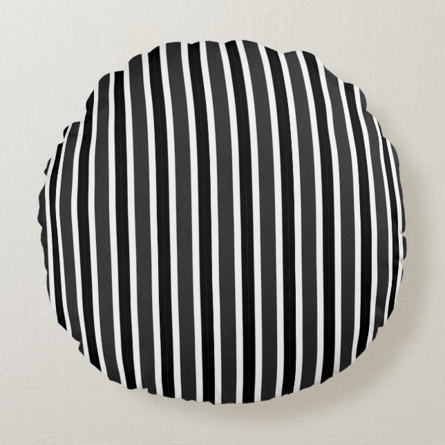 Almofada Redonda Charcoal, Black and White Stripes (Frente)
