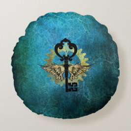 Almofada Redonda Chave Winged Steampunk & Design de roda