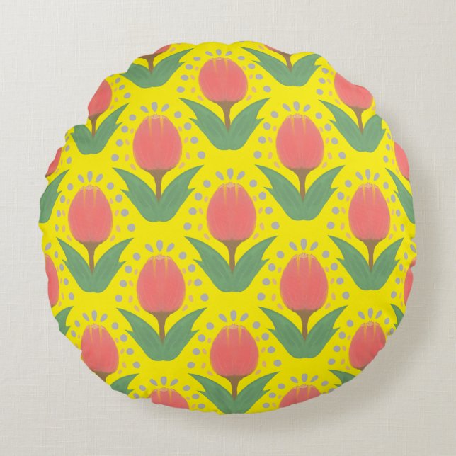 Almofada Redonda Cheerful Tulips Round Pillow (Frente)