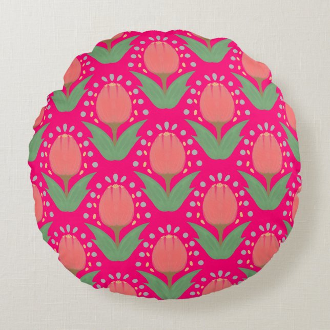 Almofada Redonda Cheerful Tulips Round Pillow (Frente)