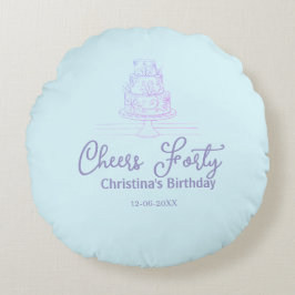 Almofada Redonda Cheers forty happy birthday cake blue purple name 
