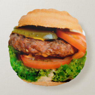 Almofada Redonda Cheeseburger engraçado do Hamburger por todo o