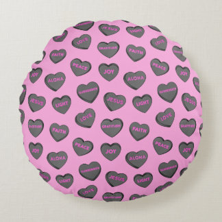 Almofada Redonda Cheio de Corações de Amor Padrão - Rosa preto