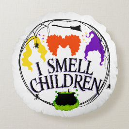 Almofada Redonda Cheira a criança com três bruxas