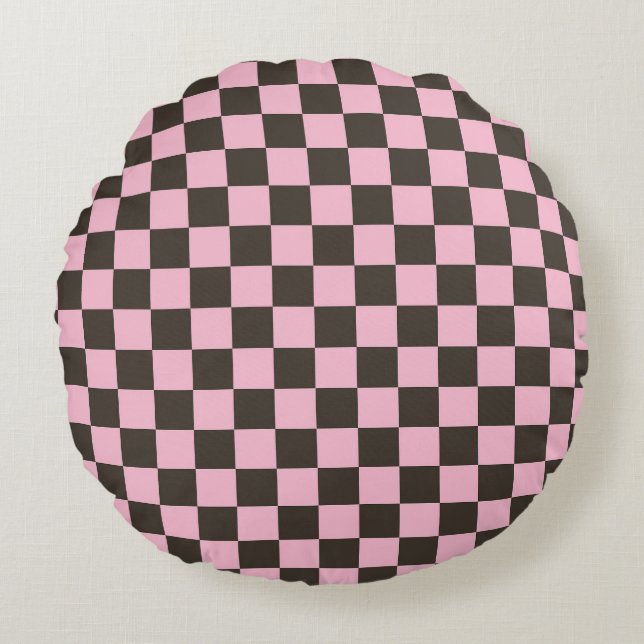 Almofada Redonda Cherry blossom checkered board pattern (Frente)
