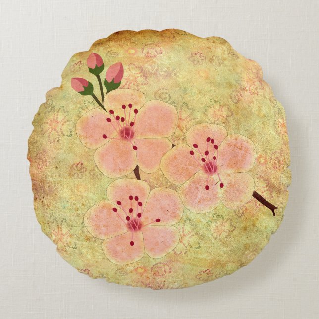 Almofada Redonda Cherry Blossoms Round Travesseiro decorativo (Frente)
