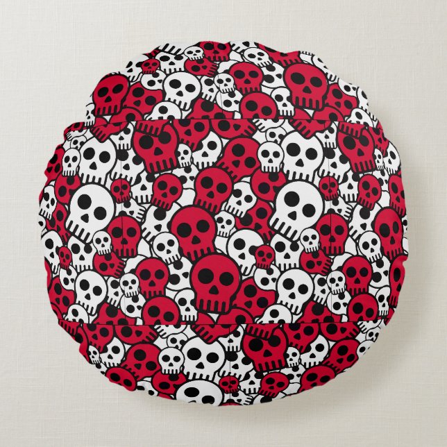 Almofada Redonda Cherry Gothic Skull Pattern Impressão (Frente)
