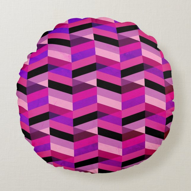 Almofada Redonda Chevron/Herringbone Abstrato | Roxos e Violeta (Frente)