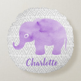 Almofada Redonda Chevron Primitivo Do Elefante De Aquarelas Shibori