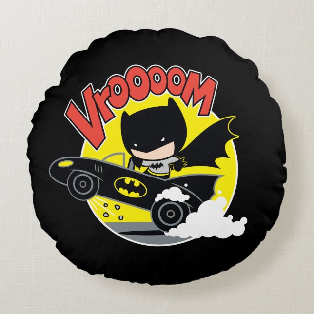 Almofada Redonda Chibi Batman No Batmobile (Frente)