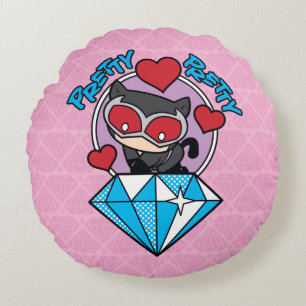 Almofada Redonda Chibi CatWomen Sentada Em Alto Diamante