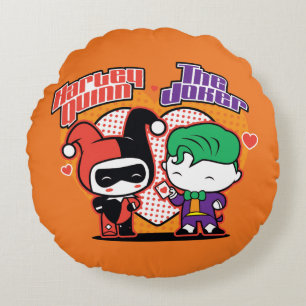 Almofada Redonda Chibi Harley Quinn & Chibi Joker Hearts