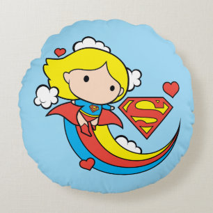 Almofada Redonda Chibi Supergirl Flying Rainbow
