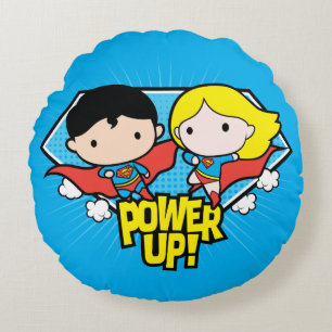 Almofada Redonda Chibi Superman e Chibi Supergirl Ligam!