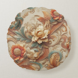 Almofada Redonda Chic, Cremes Elegantes e textura de flor de couro