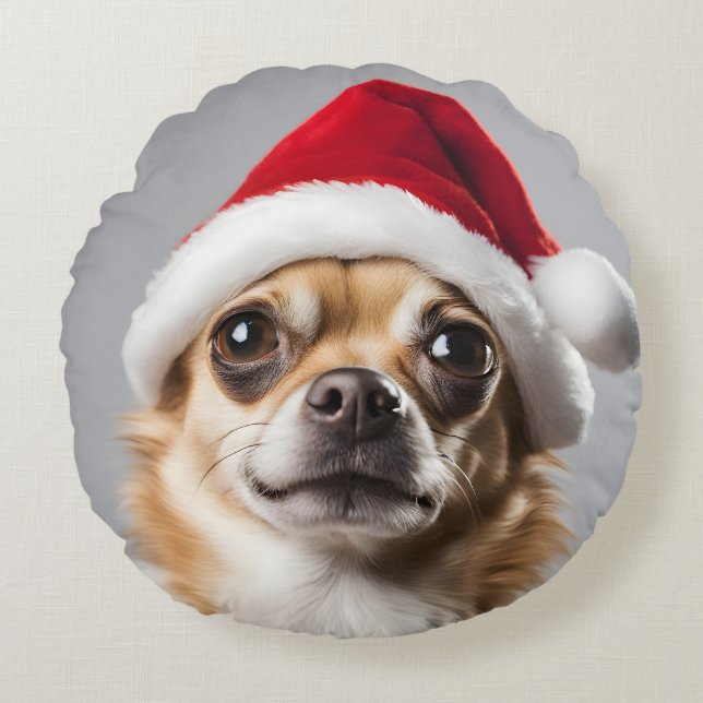 Almofada Redonda Chihuahua Christmas (Frente)