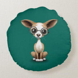 Almofada Redonda Chihuahua curiosa bonito que veste a cerceta dos
