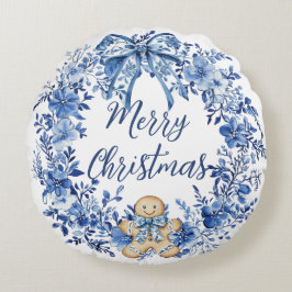 Almofada Redonda Chinoiserie Blue White Floral Gingerpão