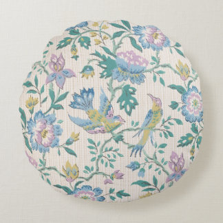 Almofada Redonda Chinoiserie Vintage Pássaro Floral Padrão Pastel