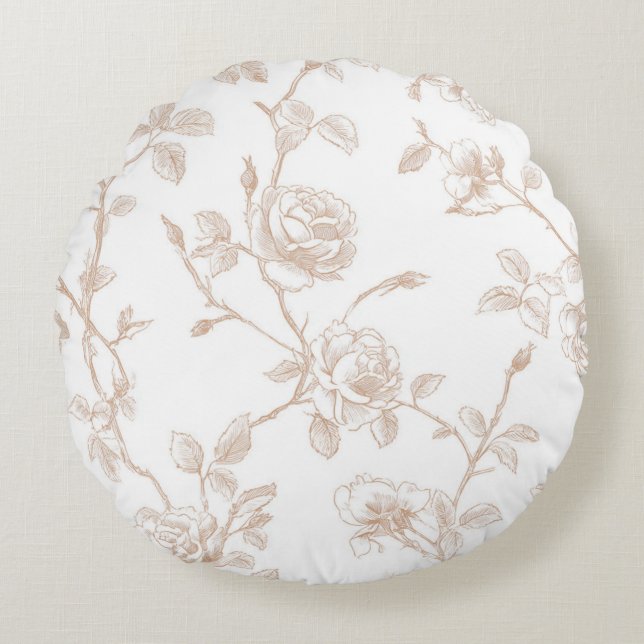 Almofada Redonda Chique Floral Creme Branco Bonito (Frente)