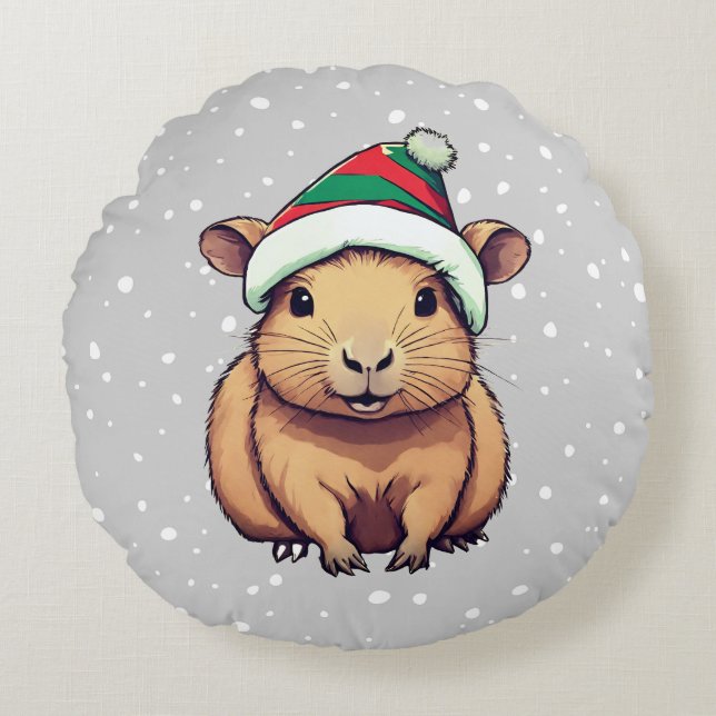 Almofada Redonda Christmas Capybara (Frente)