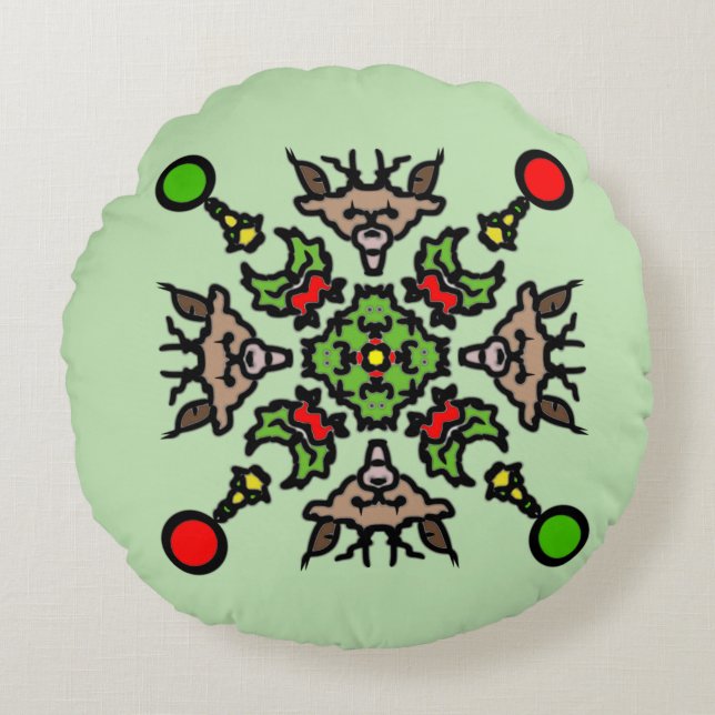 Almofada Redonda Christmas Mandala Pattern (Frente)