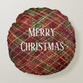 Almofada Redonda Christmas, Red Gold Green ,White Merry Christmas