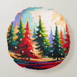 Almofada Redonda Christmas Trees painting Landscape