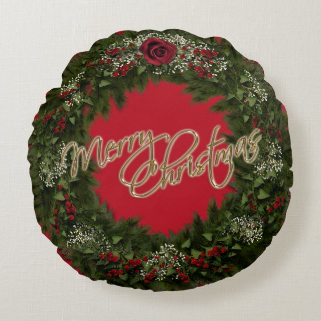 Almofada Redonda Christmas Wreath  Round Pillow (Frente)