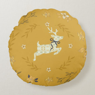 Almofada Redonda Christmastime Deer Yellow Floral