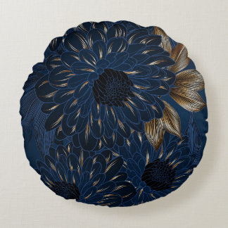 Almofada Redonda Chrysanthemum desenhado à mão, elegante padrão flo