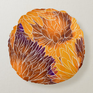 Almofada Redonda Chrysanthemum Japonês: Watercolor Seamless Patter