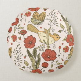 Almofada Redonda Chuva de Bebê | Borboletas & Flores Poéticas Flora