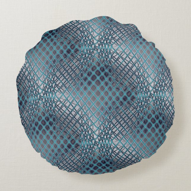 Almofada Redonda Ciano desenhado que parece um emaranhado de redes  (Verso)