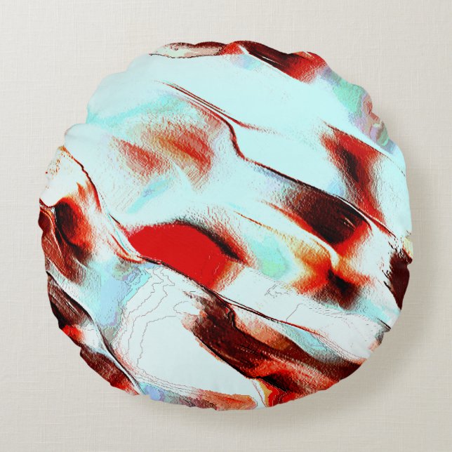 Almofada Redonda Ciano esbranquiçado e vermelho acastanhado (Frente)