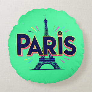 Almofada Redonda Cidade das Luzes: Arte Tipográfica Bold Paris