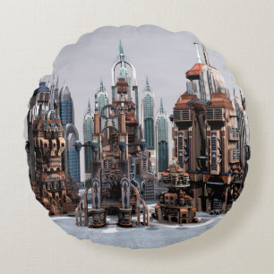 Almofada Redonda Cidade de Fantasia Futurista Arte de Horizonte de 