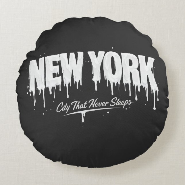 Almofada Redonda Cidade de Nova York Que Nunca Dorme (Frente)