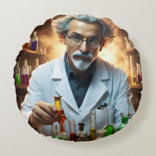 Almofada Redonda Cientista Num Laboratório Misturando Poções,