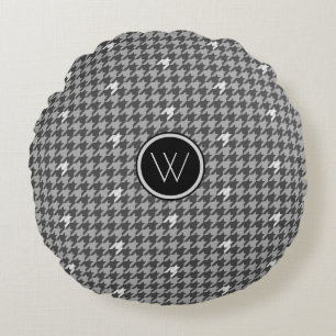 Almofada Redonda Cinza com Travesseiro redondo Houndstooth de Ênfa