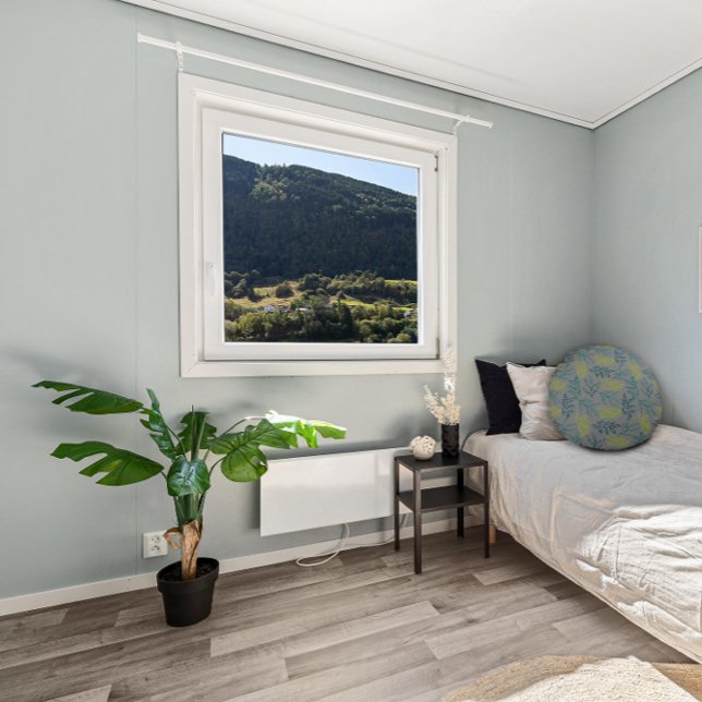 Almofada Redonda Cinza de folhas verdes amarelas (Criador carregado)