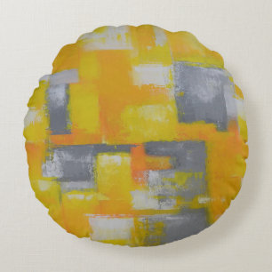 Almofada Redonda cinza de pintura moderna amarelo