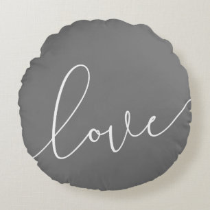 Almofada Redonda Cinza e Amor Branco Minimalista