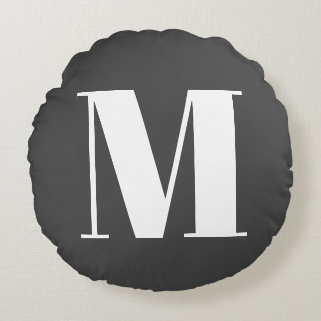 Almofada Redonda Cinza Escura - Letra Inicial Monograma Moderno (Frente)