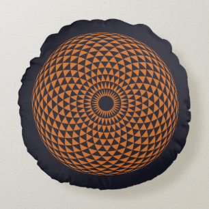 Almofada Redonda Cinza espiritual Laranja Mandala Geométrico Orient